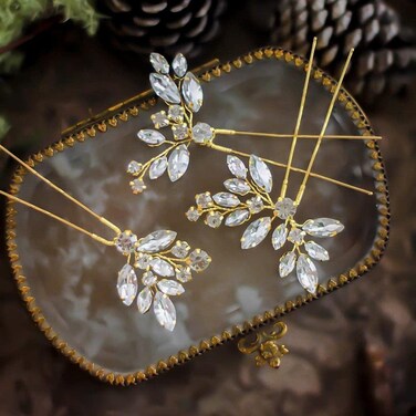 Cubahop Bride Wedding Hair Pins Crystal Bridal Hair Pieces Wedding Hair Accessories Bridal Hair Clips for Women and Girls (Gold)