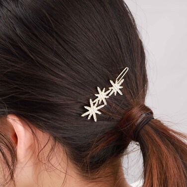 YienDoo Crystal Starburst Hair Clip Barrette Gold Sparkling CZ Rhinestone Cluster Stars Hair Pin Headpieces Fashion Bride Hair Barrette Head Clip Accessories for Women Girls