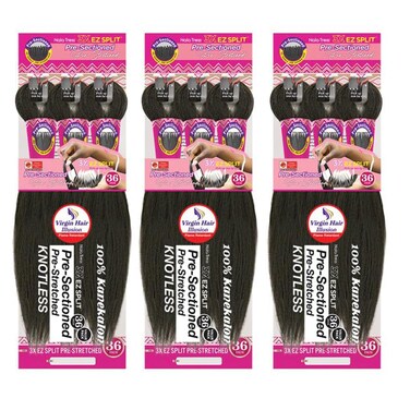MULTI-PACK DEAL 3PACK! Janet Collection Nala Tress 3X EZ SPLIT Pre-Sectioned Pre-Stretched Braid Knotless Extremely light weight 36Inch 9Bundles (36&rdquo;, COLOR #1B)