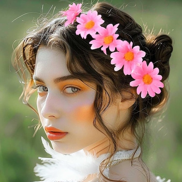 GRAEEN Flower Headband Sunflower Hair Wreath Festival Hair Band Yellow Hair Headpiece for Women (Y-Pink)