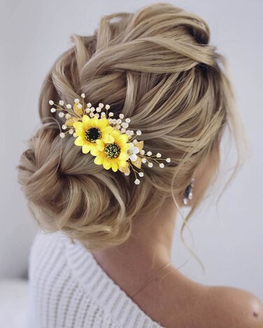 Jeairts Sunflower Bride Wedding Hair Comb Crystal Pearl Bridal Hair Side Combs Decorative Hair Accessories for Women