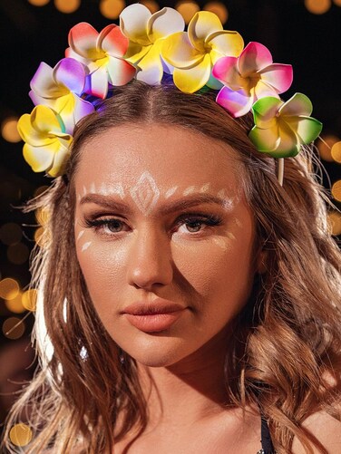 JEAIRTS LED Hawaiian Flower Headband Glowing Plumeria Floral Headpiece Festival Summer Beach Head Band Hawaiin Hair Accessories for Women
