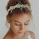 JEAIRTS Green Rhinestone Headband Gold Leaf Wedding Headpiece Bridal Crystal Beaded Hair Pieces Glitter Bride Hair Accessories for Women