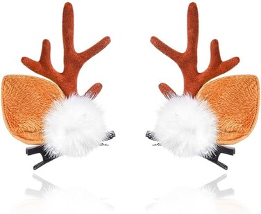BARTOSI Christmas Reindeer Hair Clips Deer Antlers Hair Clip Deer Ears Hair Pins Xmas Holiday Hair Accessories for Women and Girls (Pack of 2)