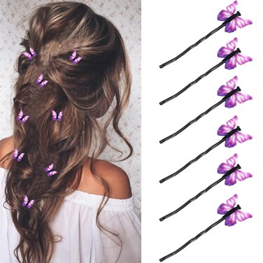 Bartosi Butterfly Hair Clips Purple Butterfly Hair Pin Butterfly Decorative Bobby Pins Wedding Hair Accessories for Women and Girls (Pack of 6)