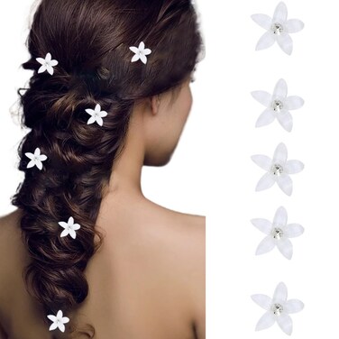 BARTOSI Small White Flowers for Hair Clips Flower Hair Barrettes Rapunzel Hair Flowers Hair Accessories for Women and Girls (Pack of 5)