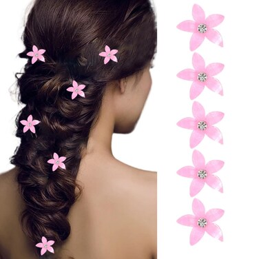 Bartosi Small Flower Hair Clips Pink Mini Hair Barrettes Cute Floral Pins Accessories for Women and Girls (Pack of 5)