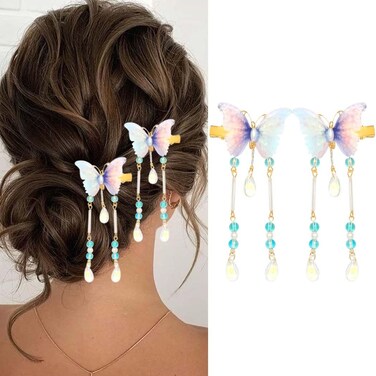 Bartosi Butterfly Hair Clips Blue Butterfly Hair Barrettes Bride Butterfly Hairpin Bridal Hair Accessories for Women and Girls (Pack of 2)