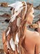 GORTIN Boho Feather Headband Indian Hippie Headbands White Gypsy Headpiece Bohemian Costumes Hair Accessories for Women