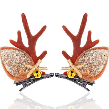 BARTOSI Christmas Reindeer Antlers Hair Clips Deer Antler Hair Clip Xmas Hairpin Christmas Holiday Hair Accessories for Women and Girls (Pack of 2)