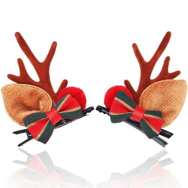 BARTOSI Christmas Hair Clip Reindeer Antlers Hair Clips Xmas Bow Hairpin Christmas Hair Accessories for Women and Girls (Pack of 2)