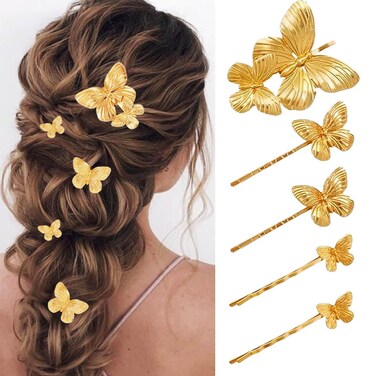 BARTOSI Butterfly Hair Clips Gold Butterflies Hair Pins Bride Wedding Decorative Bobby Pins Hair Accessories for Women and Girls (Pack of 5)