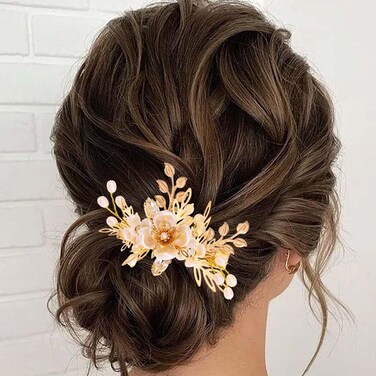 BARTOSI Flower Bridal Hair Clips Gold Leaf Hair Barrettes Pearl Hair Pins Bride Wedding Hair Accessories for Women and Girls