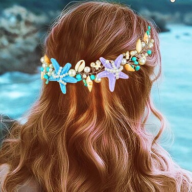 BARTOSI Starfish Bride Wedding Headband Seashell Hair Vine Pearl Bridal Hair Pieces Hair Accessories for Women