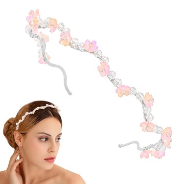 Rhinestone Flower Headband Women Thin Glitter Hairband Pink Silver Headbands Daily Photograph Hair Hoop for Women