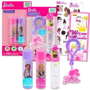 Barbie Lip Balm Set for Girls - Bundle with Barbie Lip Balm, Barbie Lip Gloss, Keychain, Stickers and More   Barbie Lip Balm Kit for Kids, Toddlers