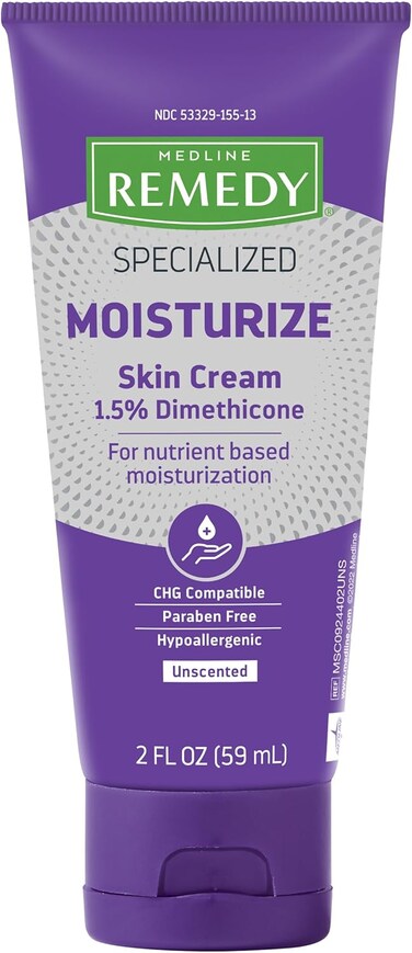 Medline Remedy Specialized Skin Cream, Unscented (2 fl oz), 1.5% Dimethicone, Nourishing Moisturizer for Dry Skin, Paraben-free, and Hypoallergenic Body Cream, Daily Lotion for Dry and Sensitive Skin