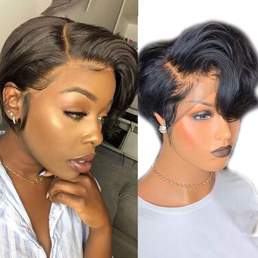 Short Pixie Cut Bob Wig Lace Front Wigs 13&times;4 Brazilian Hair Wigs 150% Density Glueless Human Hair Wigs Pre Plucked for Black Women With Baby Hair Natural Hairline 8 inch
