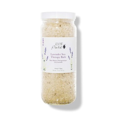 100% PURE Lavender Sea Therapy Bath Soak, Bath Salts for Relaxation, Made with Lavender Essential Oil, Spa Kit for Home, Bath Soak with Essential Oils - 15 Oz