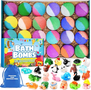 Bath Bombs for Kids with Surprise Inside,24 Pack Kids Bath Bombs for Gift, Shower Bombs for Bubble Bath, Bath Bombs with Surprise and Bag, Bubble Bath Toys for Girls Boys Ages 3+