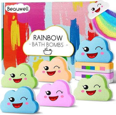 Rainbow Bath Bombs Gift Set, Handmade Organic 8 Pcs Bath Bombs for Kids Girls, Natural Kids Bubble Bath Fizzy, Easter Basket Stuffers, Easter Gifts for Kids