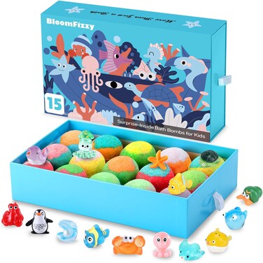 Sea Surprise Bath Bombs for Kids, 15 Pack Fizzy Bath Bombs Gift Set with Hidden Ocean Toys, Gentle &amp; Scented, Kid-Safe &amp; Fun Bath Time, Ideal Christmas Gift &amp; Stocking Stuffer for Kids