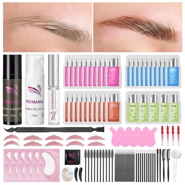 PERMANIA Brow Lamination with Brown Color Kit, Lash Lift &amp; Eyebrow 4 IN 1 Brown Coloring Make Eyelash Perm Voluminous and Curl for Salon &amp; Home Lasts up to 6 Weeks(Brown)