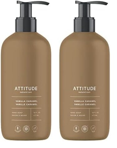 ATTITUDE Liquid Hand Soap, EWG Verified, Plant and Mineral-Based, Vegan Personal Care Products, Vanilla Caramel, 16 Fl Oz (Pack of 2)