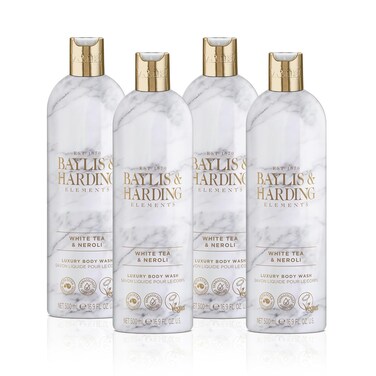 Baylis &amp; Harding Liquid Body Wash Soap, Elements, White Tea &amp; Neroli, 16.9oz/500ml (4-Pack)