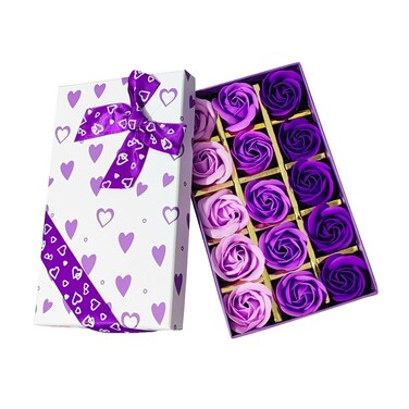 15 PCS Floral Scented Bath Soap Rose Flower Petals, Plant Essential Oil Rose Soap Set, Best Gifts for Her Women Girls Mom Lover Birthday Valentines Christmas (Purple)