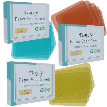300 Sheets-Paper Soap Sheets for Hand Washing-Unscented,Rose,Aloe Portable Disposable Travel Soap Sheets for Indoor, Outdoor, Travel, Camping Dissolvable Mini Soap-Variety Fragrance Pack