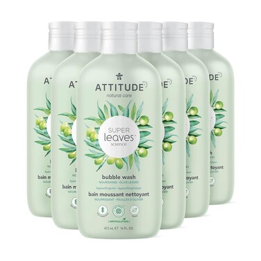 ATTITUDE Bubble Bath, EWG Verified, Plant and Mineral-Based, Dermatologically Tested, Vegan Body Care Products, Olive Leaves, 16 Fl Oz (Pack of 6)