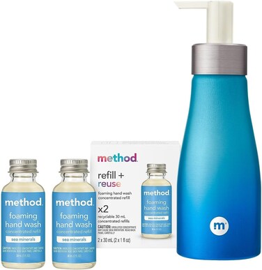 Method Foaming Hand Wash Concentrates Starter Kit, Sea Minerals, 1 Reusable 10 fl oz Bottle and 2 Recyclable 1 fl oz Refills