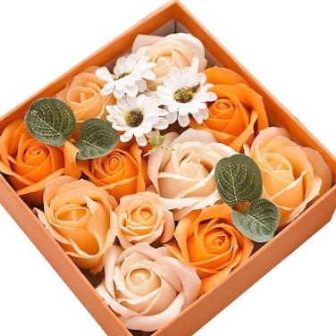 Ideal Swan Rose Bath Soap - Rose Flower Floral Scented Rose Soap Petals in Flower Box, Transparent Window for Women Plant Essential Oil Set for Birthday Valentine&rsquo;s Christmas （Orange）