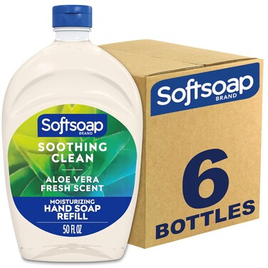 Softsoap - US05264A SOFTSOAP Liquid Hand Soap Refill, Soothing Aloe Vera, 50 Ounce Bottle, Bathroom Soap, Bulk Soap, Moisturizing Hand Soap, Premium Scented Hand Soap (Pack of 6) Packaging May Vary