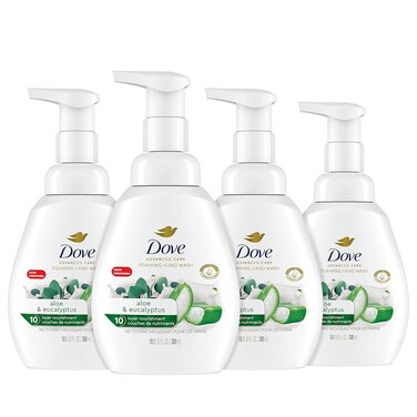 Dove Foaming Hand Wash 4 Count Aloe &amp; Eucalyptus Protects Skin from Dryness, More Moisturizers than the Leading Ordinary Hand Soap, 10.1 oz