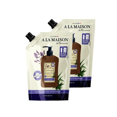A LA MAISON French Liquid Hand Soap RefilL - Natural Hand Wash Made with Essential Oils - Biodegradable, Plant-Based, Vegan, Cruelty-Free (33.8 Fl Oz Pouch (2 Pack), Lavender Aloe)