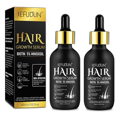 2 Pack Minoxidil for Men and Women Hair Growth Serum - Minoxidil 5% &amp; Biotin Hair Regrowth Treatment, Natural Hair Growth for Thicker Longer Fuller Healthier Hair 2.02 Fl oz X 2 (4.04Fl oz)