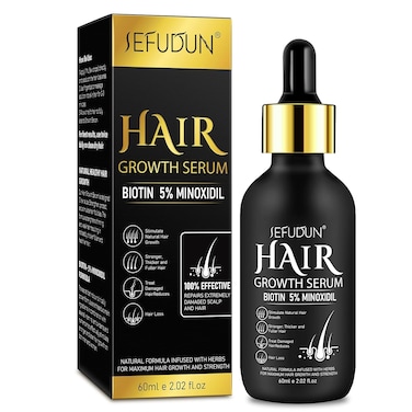 Minoxidil Hair Growth Serum for Men and Women, 5% Minoxidil with Biotin for Scalp Hair Loss and Thinning, Promotes Natural Thicker, Longer, Fuller Healthier Hair, 2.02 oz