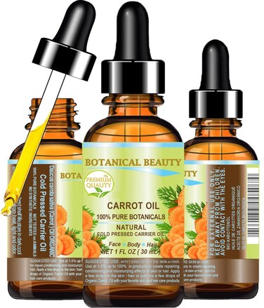 Botanical Beauty CARROT OIL 100% Natural Pure Botanicals Cold Pressed Carrier Oil 1 Fl. oz. - 30 ml. For Face, Body, Hair and Nail Care