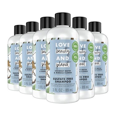 Love Beauty And Planet Volume and Bounty Hair Shampoo Thickening Coconut Water &amp; Mimosa Flower Sulfate Free 3 oz, 12 Pieces