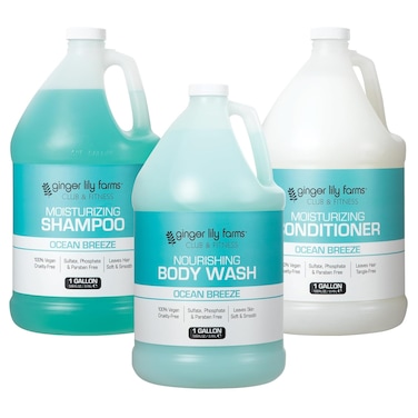 Ginger Lily Farms Club &amp; Fitness Body Wash + Shampoo + Conditioner Bundle, Ocean Breeze, 1 Gallon Each