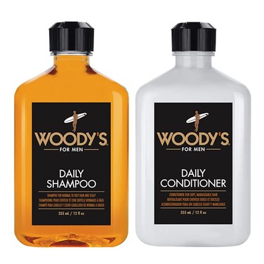 Woody's Daily Shampoo &amp; Conditioner for Men, Cleanses and Moisturizes, For Normal to Oily Hair, 12 Oz each