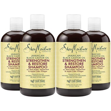 SheaMoisture Jamaican Black Castor Oil Strengthen &amp; Restore Shampoo, Shea Butter, Peppermint &amp; Apple Cider Vinegar, Sulfate Free, Chemically Processed Hair, 13 Fl Oz Ea (Pack of 4)