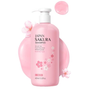 Sakura Shampoo, 14oz Clarifying, Hydrating and Thickening Hair Care, Repairs, Shine, Strengthens Volumizing Japanese Cherry Blossoms Vegan Shampoo for Dry Damaged Hair Care &amp; Scalp Exfoliation, Pink