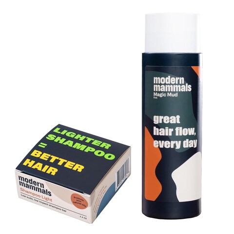 Modern Mammals Best Sellers Bundle: Magic Mud Men&rsquo;s Shampoo Alternative (8 oz Bottle) + Light Shampoo Bar (2.4 oz) - Moisturizing Daily CoWash to Protect Natural Oils
