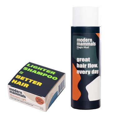 Modern Mammals Light Shampoo Bar - Minimalist Hair Care Low Suds Low Lather Vegan Sensitive Scalps No Poo Anti Poof Natural Ingredients Fragrance-Free (Bar + 8oz Bottle, 2.40 Ounce (Pack of 1)