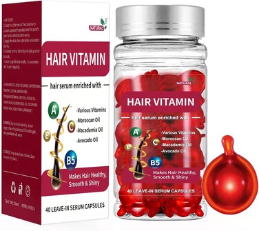 Hair Vitamin Serum Capsules, Deep Nourishing Hair Treatment Serum with Moroccan Macadamia &amp; Avocado Oils - Vitamins A, C, E &amp; Pro B5 - No Rinse, Conditioner for Women &amp; Men
