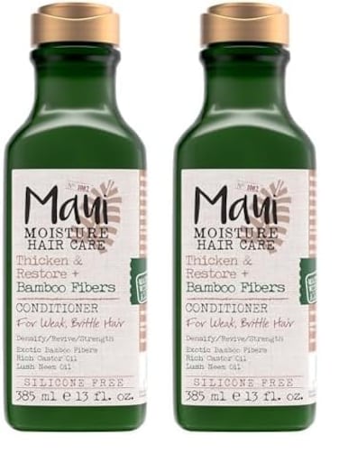 Maui Moisture Thicken &amp; Restore + Bamboo Fibers Strengthening Conditioner to Soften Transitioning or Natural Hair &amp; Renew Brittle Hair, Vegan, Silicone &amp; Paraben-Free, 13 fl oz (Pack of 2)