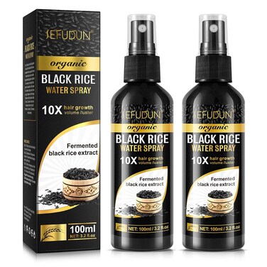 Organic Black Rice Water Spray for Hair Growth, A Solution with Castor Oil &amp; Ginger Root Extract for Thicker, Fuller Hair, Targets Hair Loss and Repairs Damage 200ml/6.4 fl.oz (2 PC)